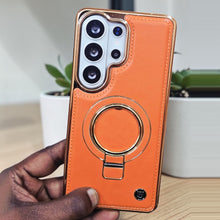 Samsung Galaxy S26 Ultra Luxury Leather Magnetic Shockproof Case with Magsafe & Ring Stand - Orange