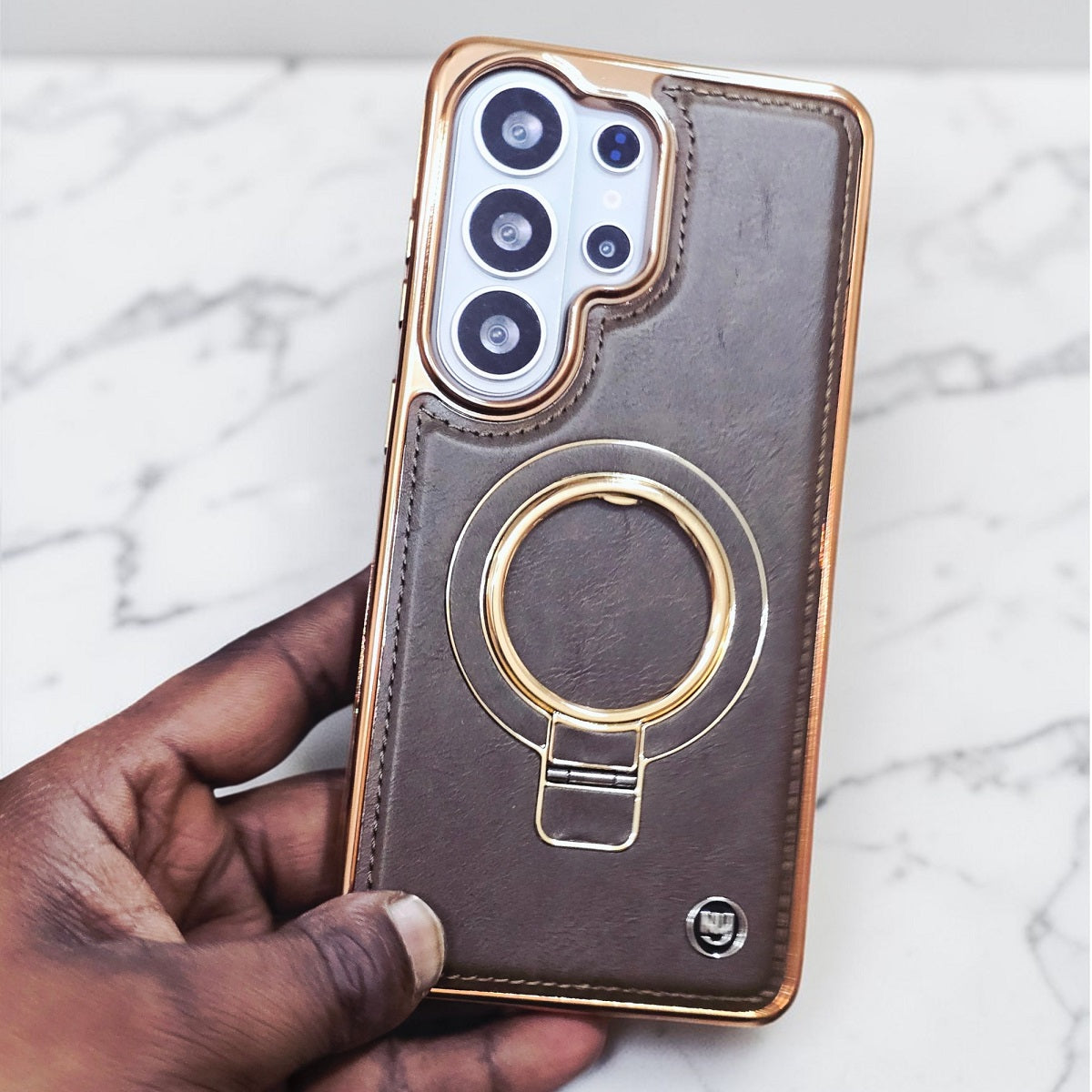 Samsung Galaxy S26 Ultra Luxury Leather Magnetic Shockproof Case with Magsafe & Ring Stand - Brown