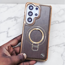 Samsung Galaxy S26 Ultra Luxury Leather Magnetic Shockproof Case with Magsafe & Ring Stand - Brown