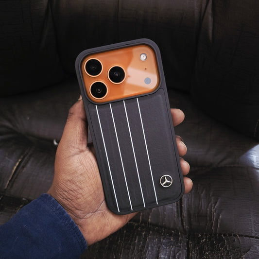 iPhone 17 Pro Max Leather Cover Sports Car Look Leather Case - Black