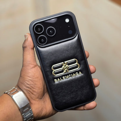 iPhone 17 Pro Leather Case Luxury Pattern with Plated Logo - Black