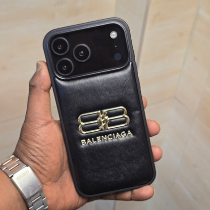 iPhone 17 Pro Leather Case Luxury Pattern with Plated Logo - Black