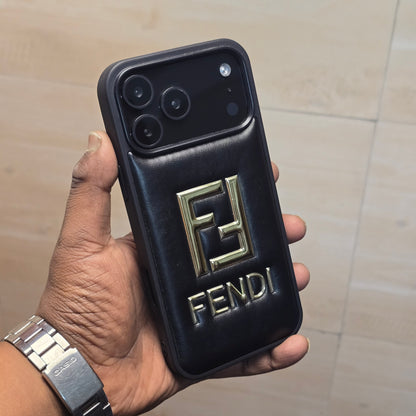 iPhone 17 Pro Leather Case Luxury Pattern with Plated Logo - Black