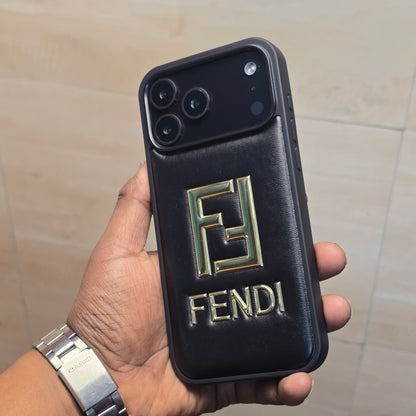 iPhone 17 Pro Leather Case Luxury Pattern with Plated Logo - Black