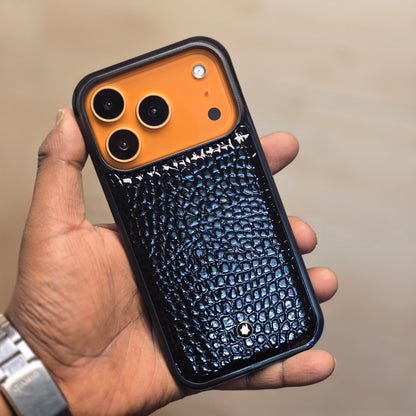 iPhone 17 Pro Leather Case Luxury Pattern with Plated Logo - Black