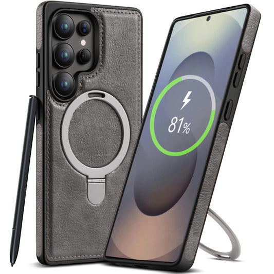 Samsung Galaxy S24 Ultra Vegan Leather Case with Magsafe and Stand - Gray