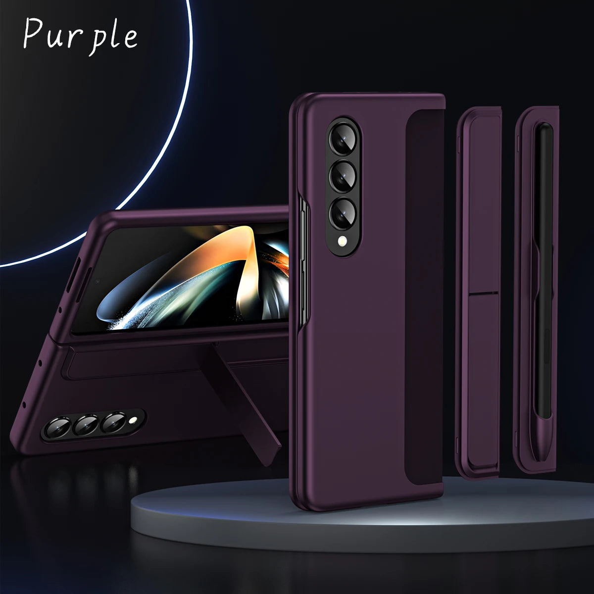 Samsung Galaxy Z Fold 4 Case with Pen Holder & Changable Panel - Purple