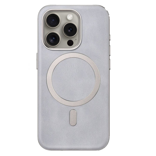 iPhone 15 Pro Max Leather Magsafe Case with Metal Ring - Gray