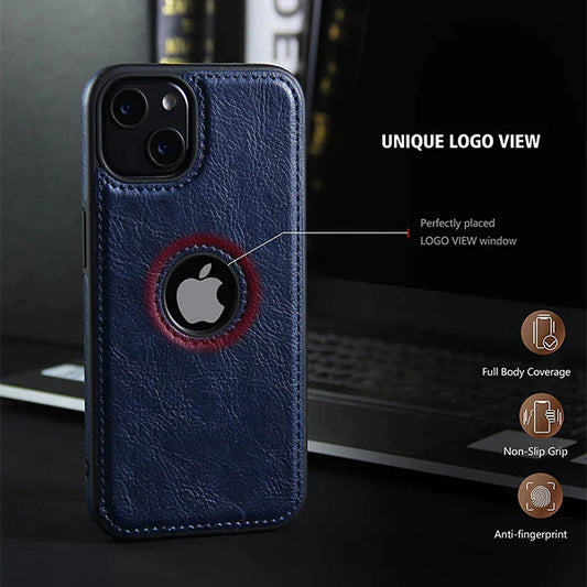 iPhone 13 Pro Classic PU Leather Case with Logo Cut - Blue