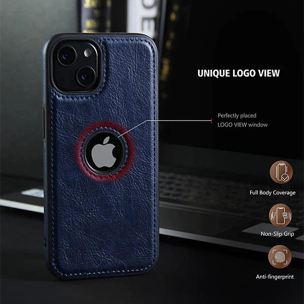 iPhone 13 Pro Classic PU Leather Case with Logo Cut - Blue