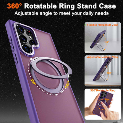 Samsung Galaxy S23 Ultra Shockproof Translucent Matte Case with 360° Rotatable Magnetic Magsafe Ring & Kickstand - Purple