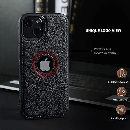 iPhone 13 Pro Classic PU Leather Case with Logo Cut - Black