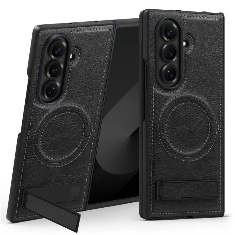 Samsung Galaxy Z Fold7 Leather Case with MagSafe & Kickstand - Black