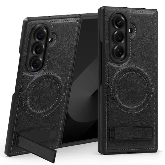 Samsung Galaxy Z Fold7 Leather Case with MagSafe & Kickstand - Black