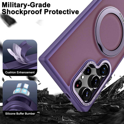 Samsung Galaxy S23 Ultra Shockproof Translucent Matte Case with 360° Rotatable Magnetic Magsafe Ring & Kickstand - Purple