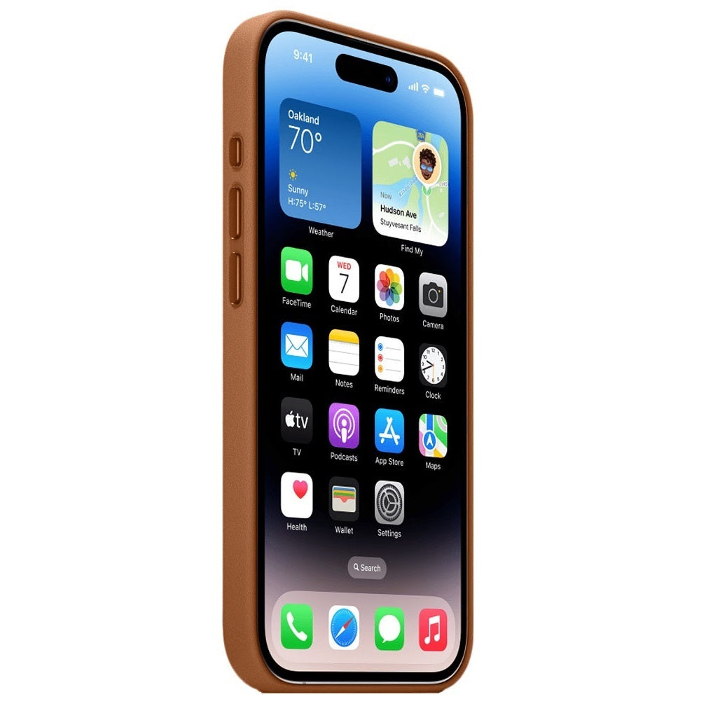 iPhone 15 pro Leather Back Cover Case with MagSafe – Saddle