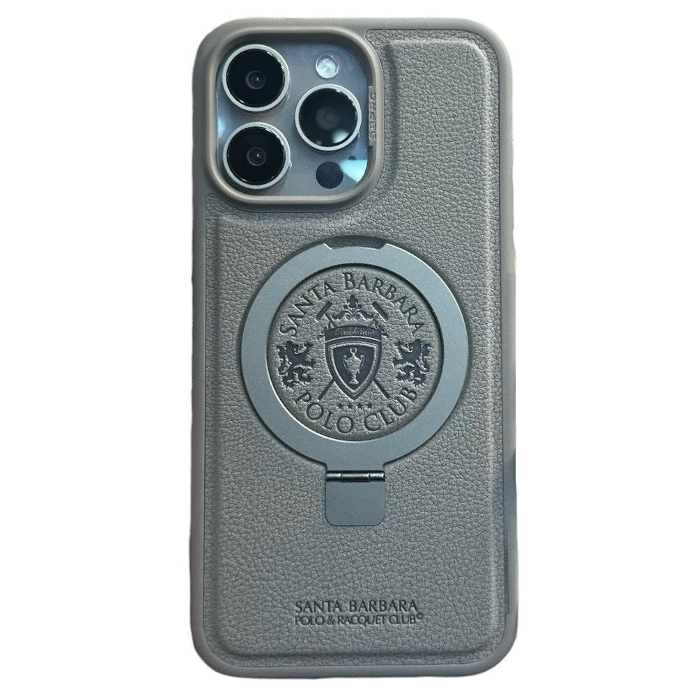 iPhone 16 Pro Santa Barbara Primo Series Metal Ring Leather Case - Titanium
