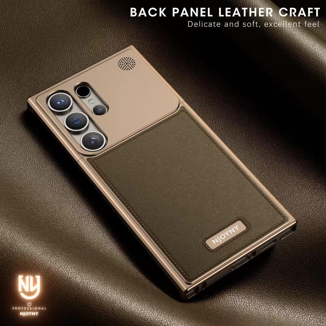Samsung Galaxy S23 Ultra Aero Flex Metal Frameless Bumper Leather Case with Built-in Magsafe & Aroma - Desert