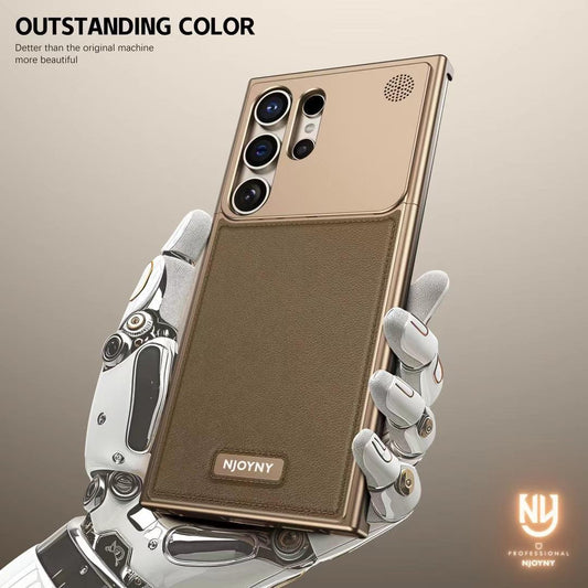 Samsung Galaxy S23 Ultra Aero Flex Metal Frameless Bumper Leather Case with Built-in Magsafe & Aroma - Desert
