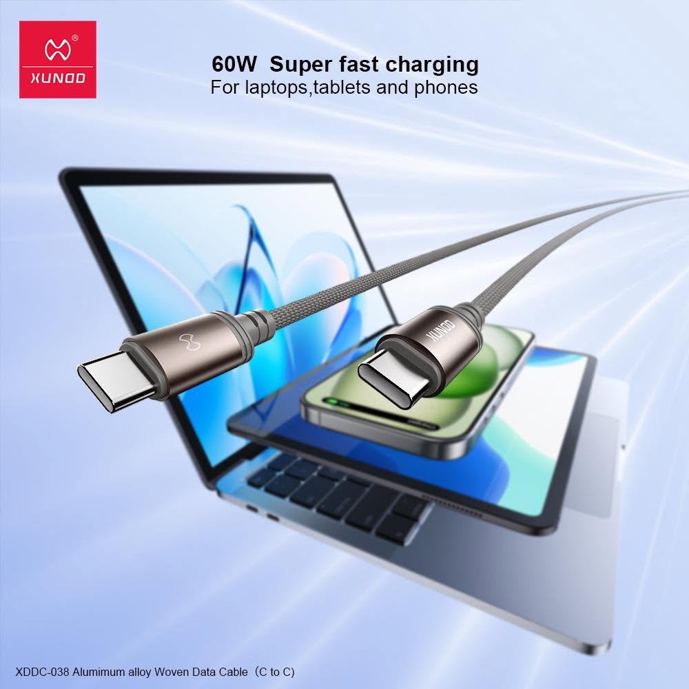 XUNDD Aluminum Alloy Nylon Braid Woven Data Cable Type-C To Type- C / Type-C To C - Gold