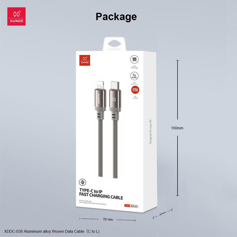 XUNDD Aluminum Alloy Nylon Braid Woven Data Cable Type-C To Type- lightning  / Type-C To L