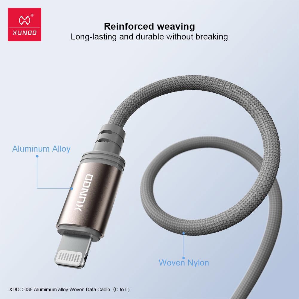 XUNDD Aluminum Alloy Nylon Braid Woven Data Cable Type-C To Type- lightning  / Type-C To L