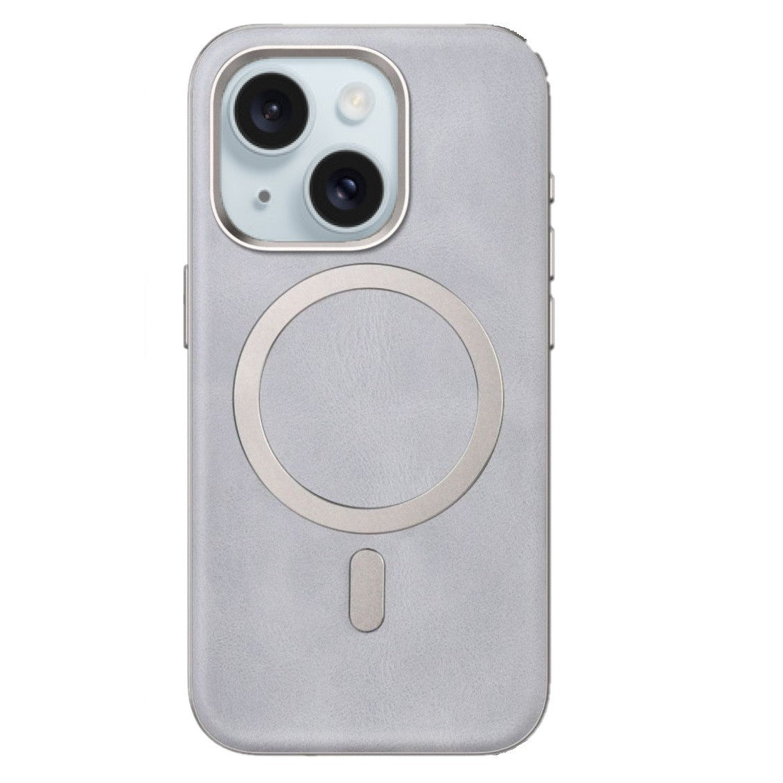 iPhone 15 Leather Magsafe Case with Metal Ring - Gray