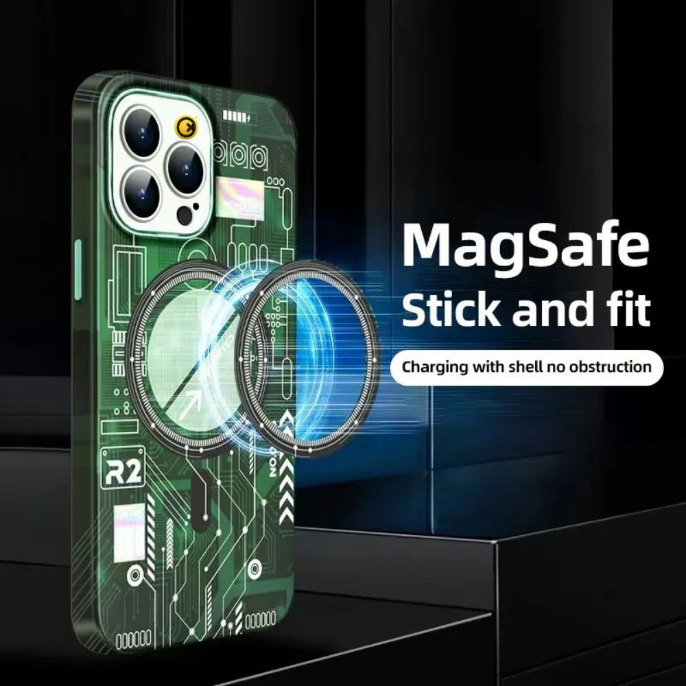 iPhone 15 Pro Radium Glow Futuristic Tech Design Magsafe Case - Blue