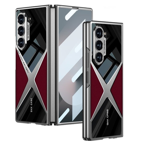 Samsung Galaxy Z Fold 6 Gkk Original X Pattern Leather & Glass Back Cover with Front Glass