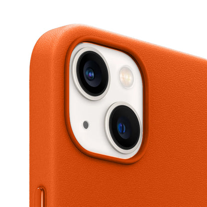 iPhone 14 Leather Back Cover Case with MagSafe – Orange