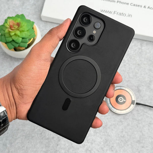 Samsung Galaxy S26 Ultra Leather Case with Metal Magsafe Ring - Black