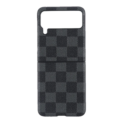 Samsung Galaxy Z Flip 4 Check Pattern Leather Back Case-Black