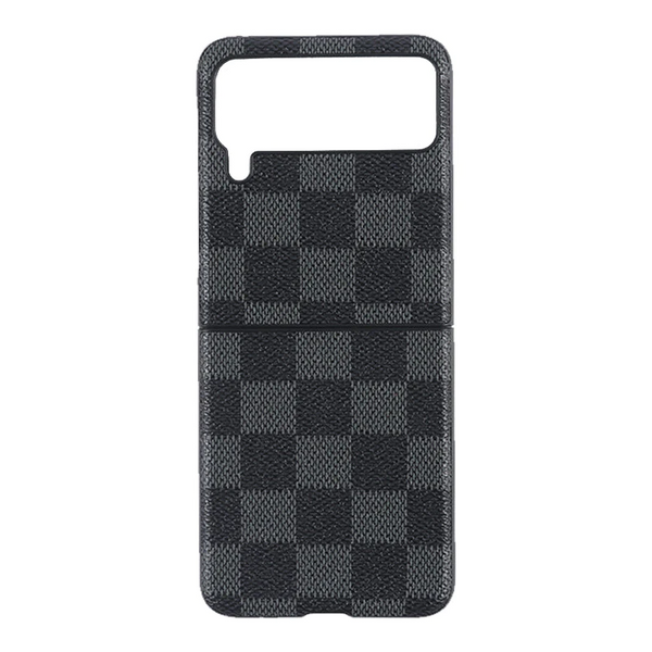Samsung Galaxy Z Flip 4 Check Pattern Leather Back Case-Black