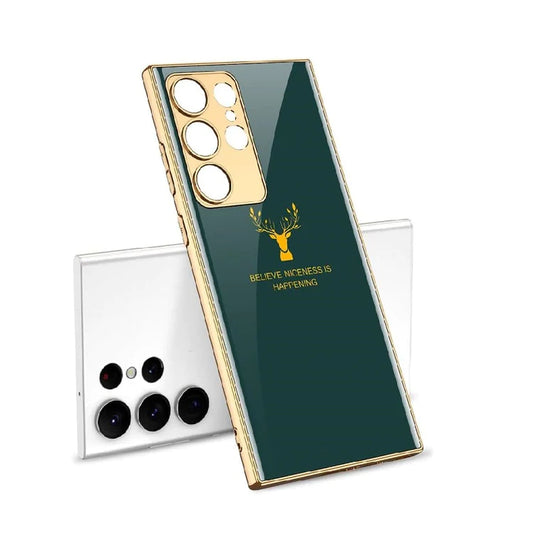 Samsung Galaxy S23 Ultra Deer Original Glass Case with Camera Protection - Green