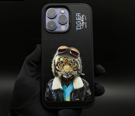 iPhone 14 Pro Max Santa Barbara Fergus Series Genuine Leather Case - Black