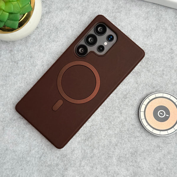 Samsung Galaxy S26 Ultra Leather Case with Metal Magsafe Ring - Brown