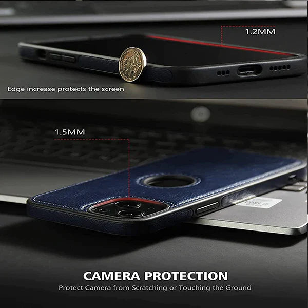 iPhone 13 Pro Original PU Leather Case Classic Luxury Elegant with Logo Cut - Blue
