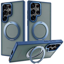 Samsung Galaxy S23 Ultra Shockproof Translucent Matte Case with 360° Rotatable Magnetic Magsafe Ring & Kickstand - Blue