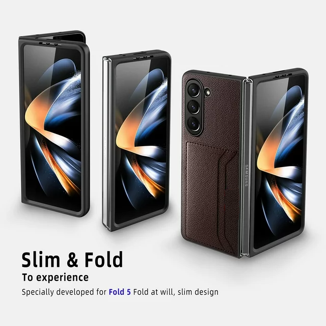 Samsung Galaxy Z Fold 5 HDB Card Holder Leather Case - Blue