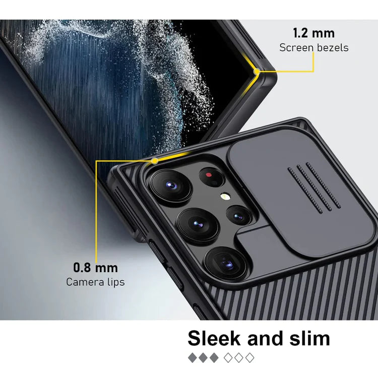 Samsung Galaxy S23 Ultra Cam Shield Camera Cover Slim Fit Hard Case-Black