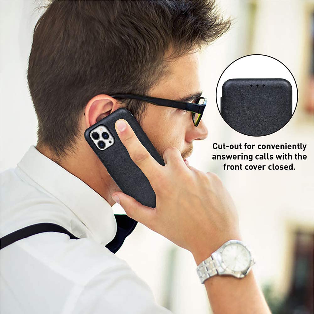 iPhone 15 Pro Leather Flip Cover Wallet Case - Black