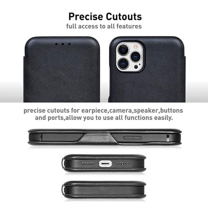 iPhone 13 Pro Leather Flip Cover with Card Slot & Kickstand Function – Black
