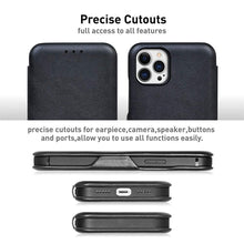 iPhone 13 Pro Leather Flip Cover with Card Slot & Kickstand Function – Black