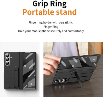 Samsung Galaxy Z Fold7 Skin Feel Case with Silicon Band, Stand & HInge Protection - Black