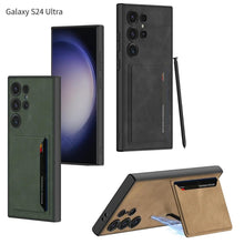 Ultra Hybrid Premium Leather Card Holder Kickstand Case for Samsung Galaxy S24 Ultra Back Case-Black