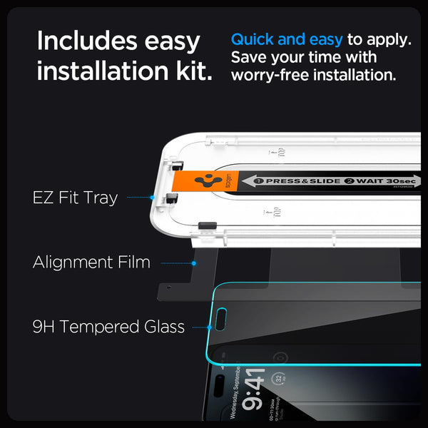Easy Fit Privacy Tempered Glass Screen Protector For iPhone 15 Pro Max-Pack of 2
