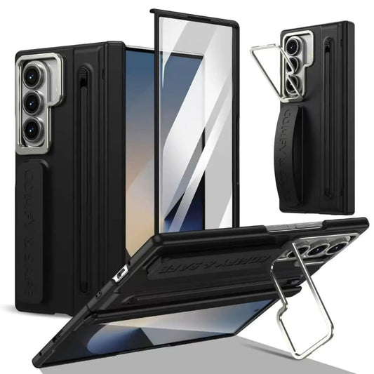 Samsung Z Fold8 Ultra Skin Feel S-Pen Case with Metal Kickstand & Hinge Protection- Black
