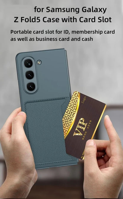 Samsung Galaxy Z Fold 5 PU Leather Card Holder Case-Maroon