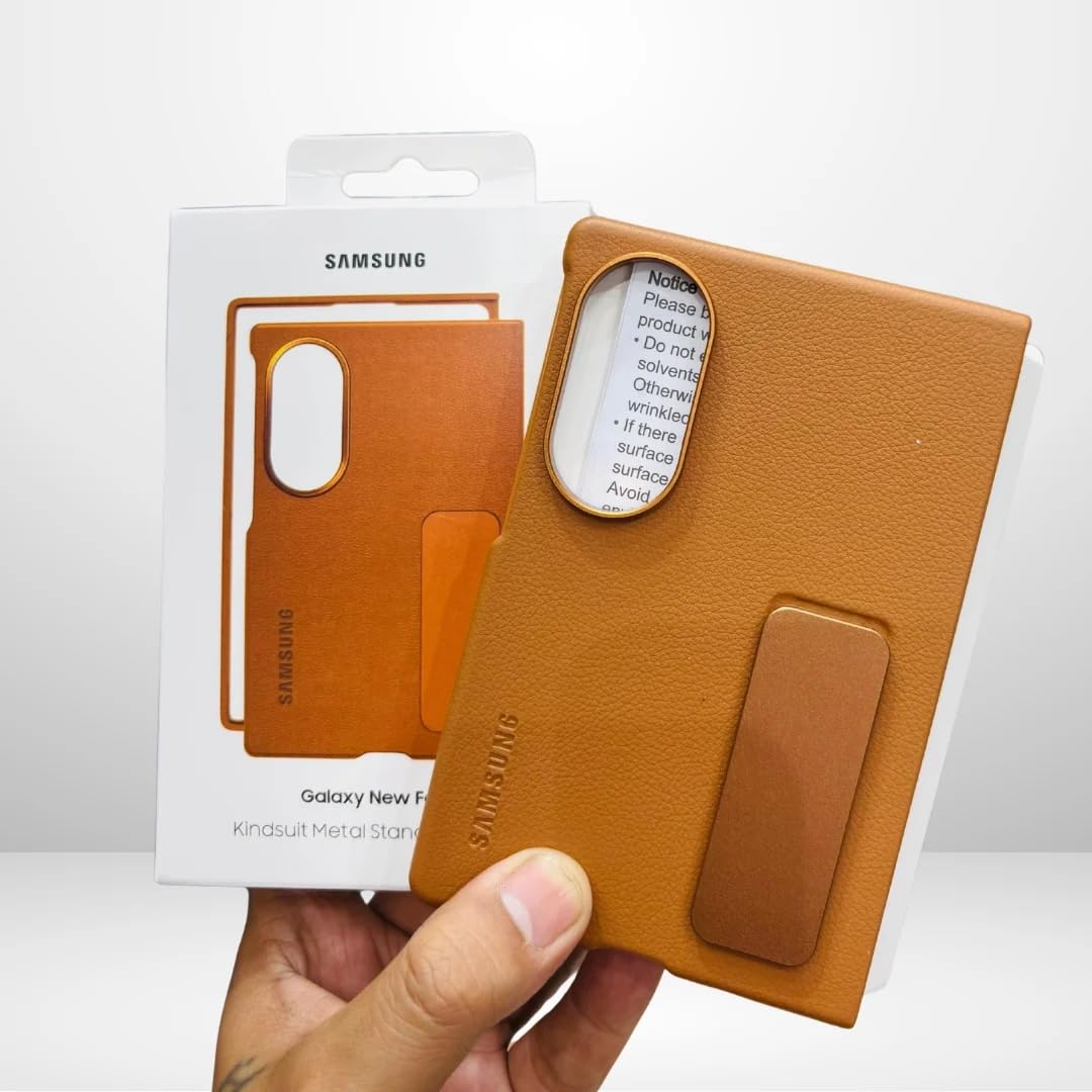 Samsung Z Fold8 Leather Case, Kindsuit Leather Back Cover with Metal Kickstand - Brown