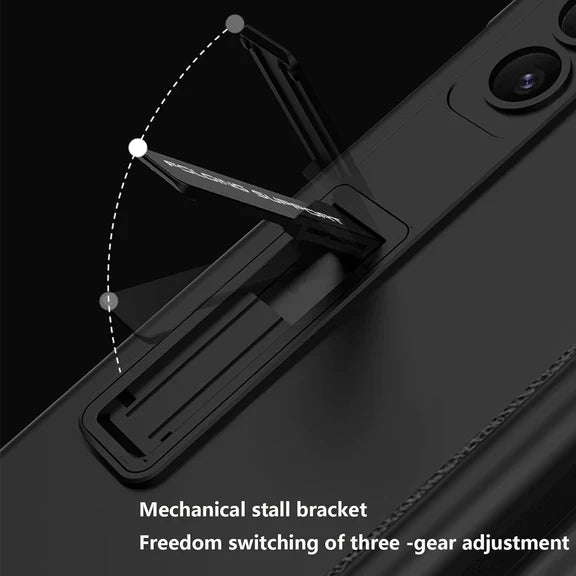 Samsung Galaxy Z Fold 5 Anti-Drop Protective Case With Front Glass & Pen Holder-Silver